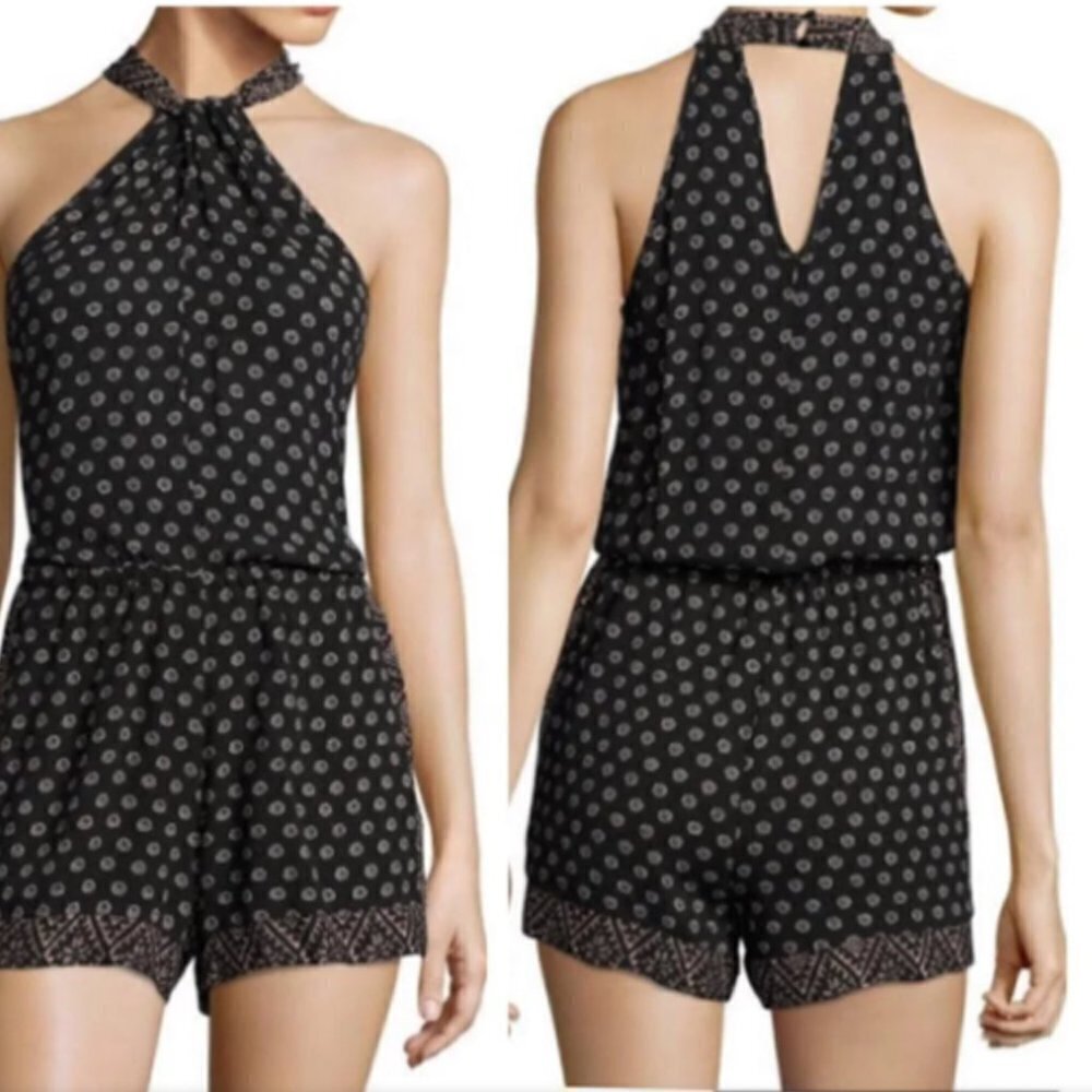 Splendid Island Stamp Twist Neck Romper Rayon Large